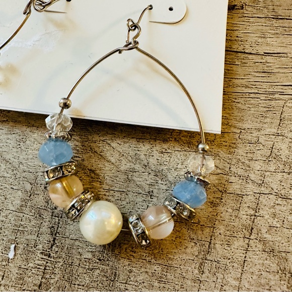 CANDIE'S Earrings Hoop Bead Crystal & Faux Pearl Large Oval Statement Bohemian - Picture 5 of 5